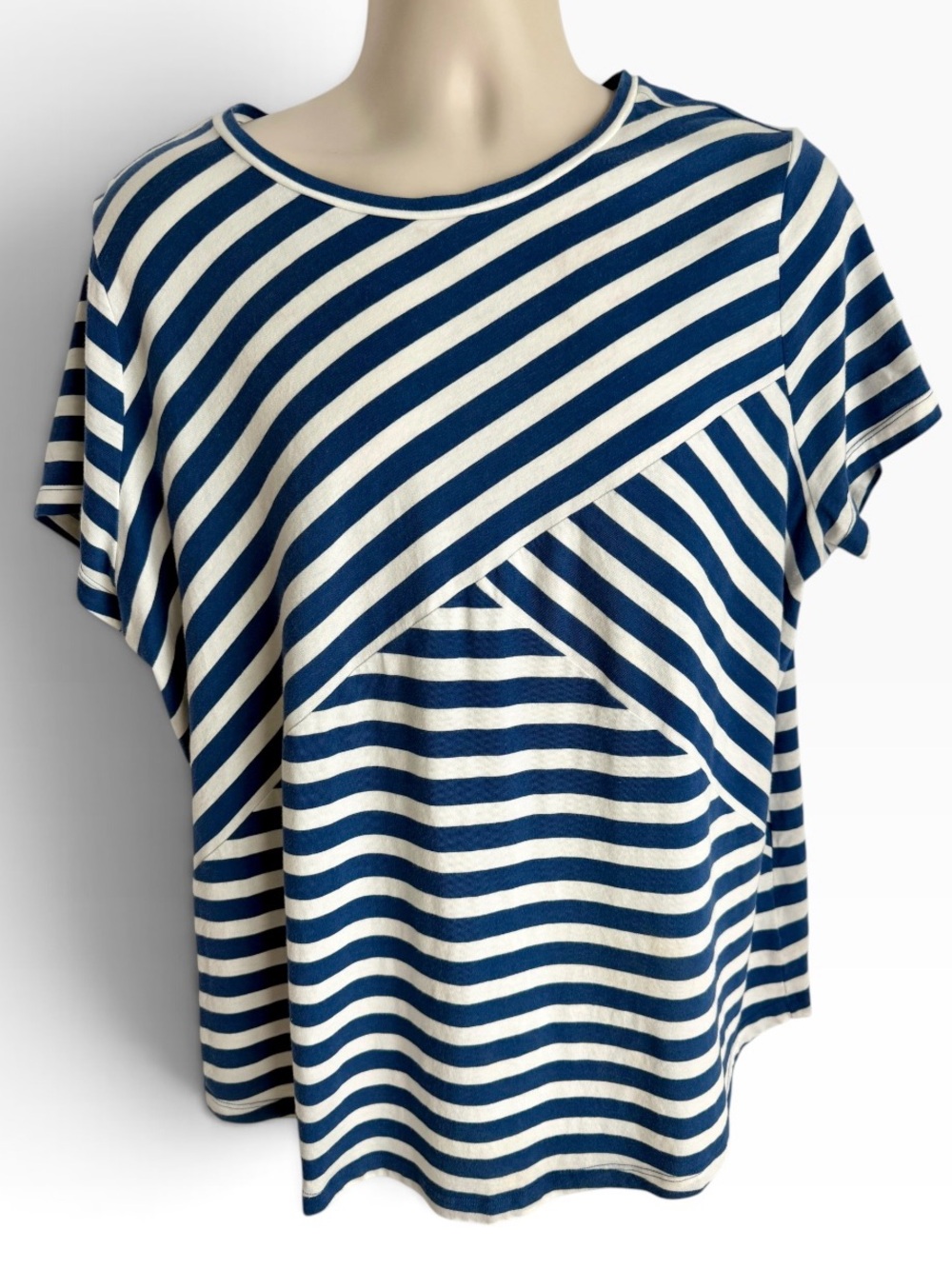 Chaps Navy and White Striped 2X Short Sleeve Tee